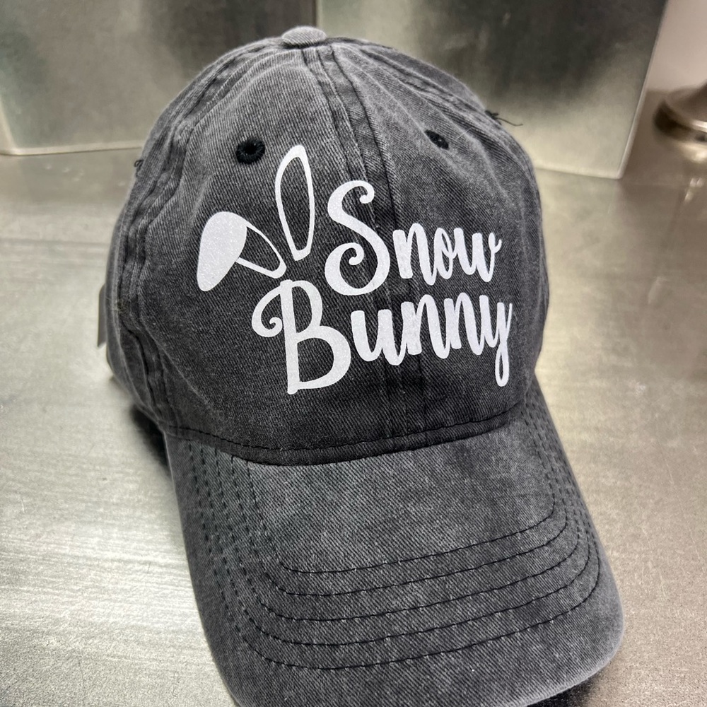 Women’s Snow Bunny Ball Cap Hat Adjustable Black Washed Look NWT